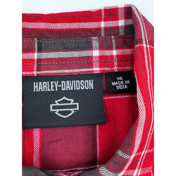 Harley Davidson Womens Red Plaid Sleeveless Button Up Shirt Size XS - Picture 5 of 5